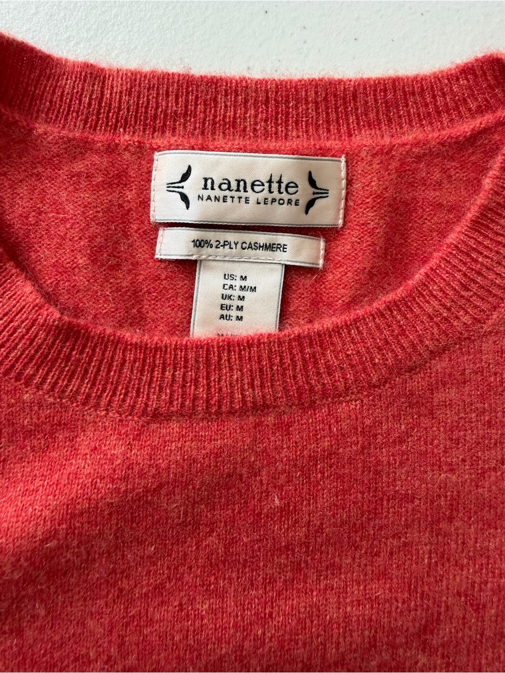 100% Cashmere Puff Sleeve Crewneck Sweater Nanette Lepore Orange Red M - Picture 3 of 7